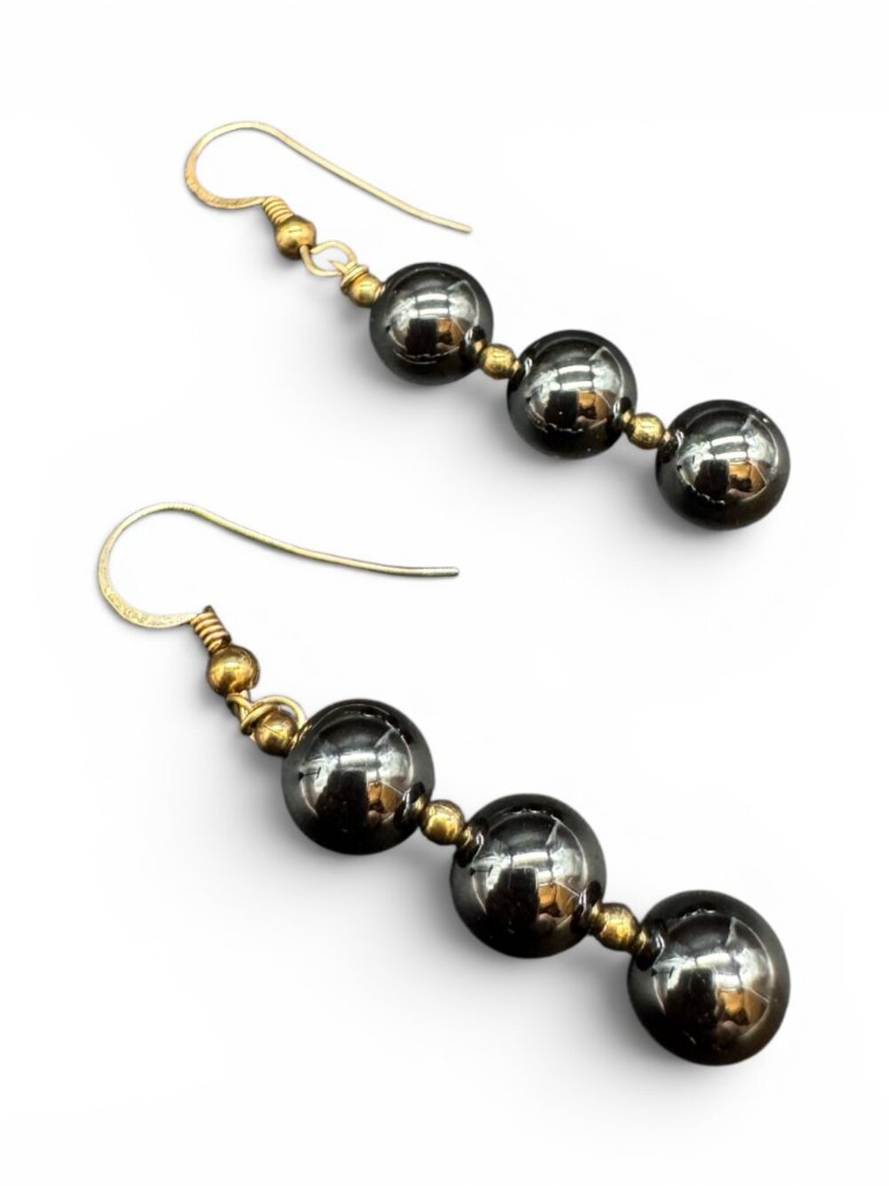 Pierced Earrings Polished Hematite Beads Grey Black Shinny Dangling Hook